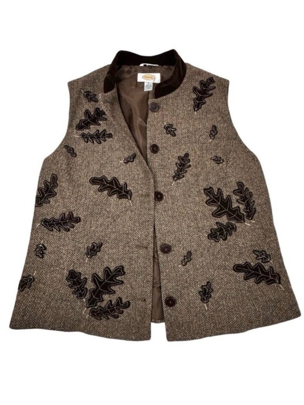 VTG 90s Talbots Herringbone Waistcoat Vest Sz S Brown Wool Velvet Heritage Prep